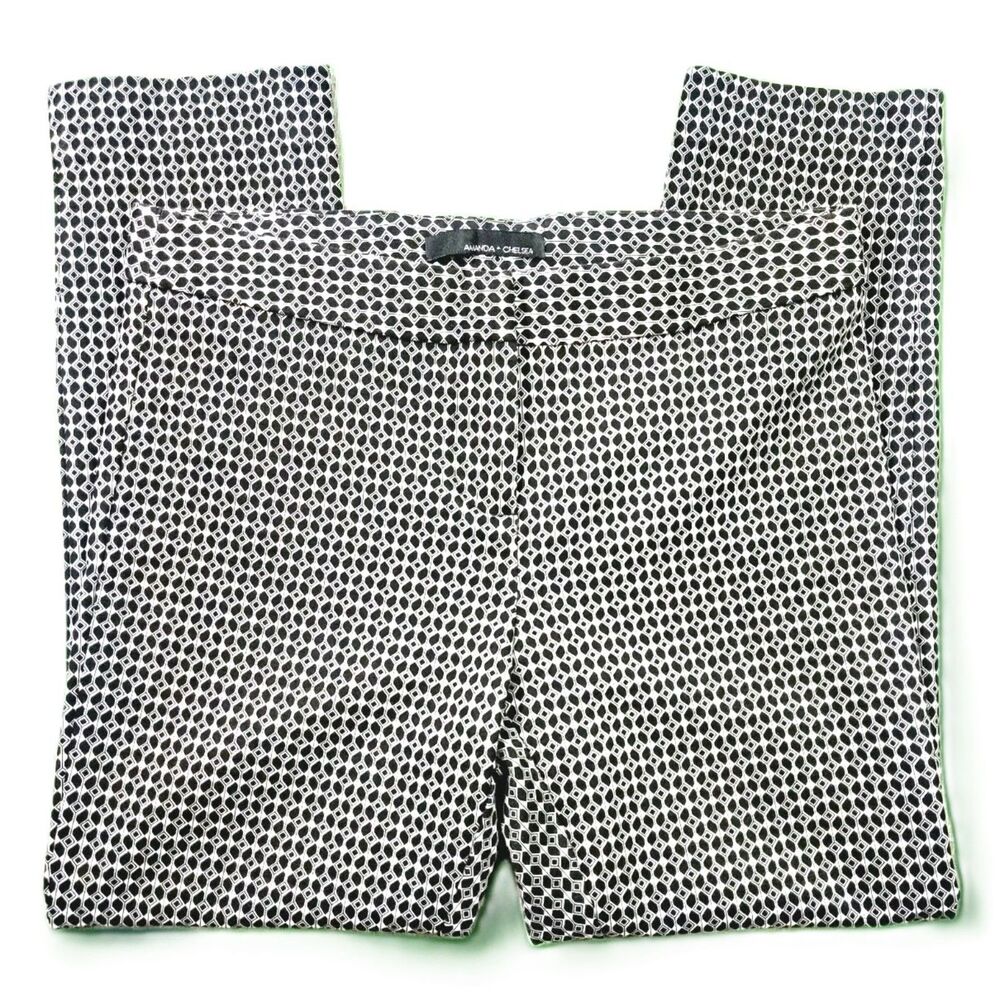 Amanda + Chelsea Women’s Dress Pants Size 6 Black White Geometric Print Stretch